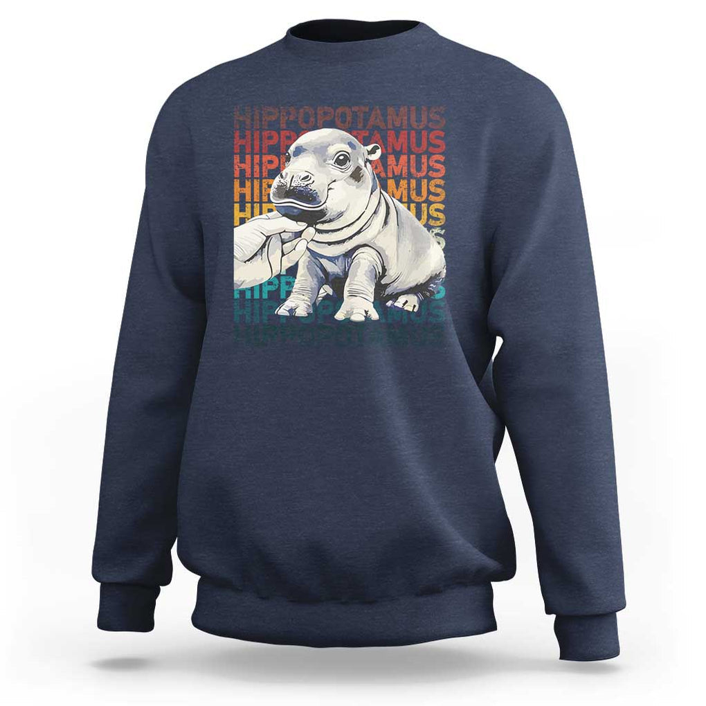 Hippo Lover Sweatshirt Retro Vintage Baby Pygmy Hippopotamus TS09 Navy Print Your Wear