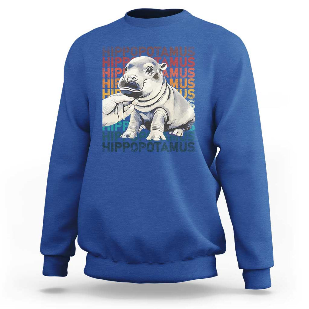 Hippo Lover Sweatshirt Retro Vintage Baby Pygmy Hippopotamus TS09 Royal Blue Print Your Wear