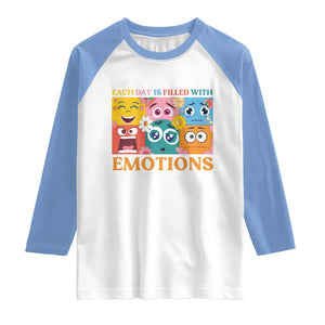 Mental Health Raglan Shirt Each Day Is Filled With Emotions TS09 White Carolina Blue Print Your Wear