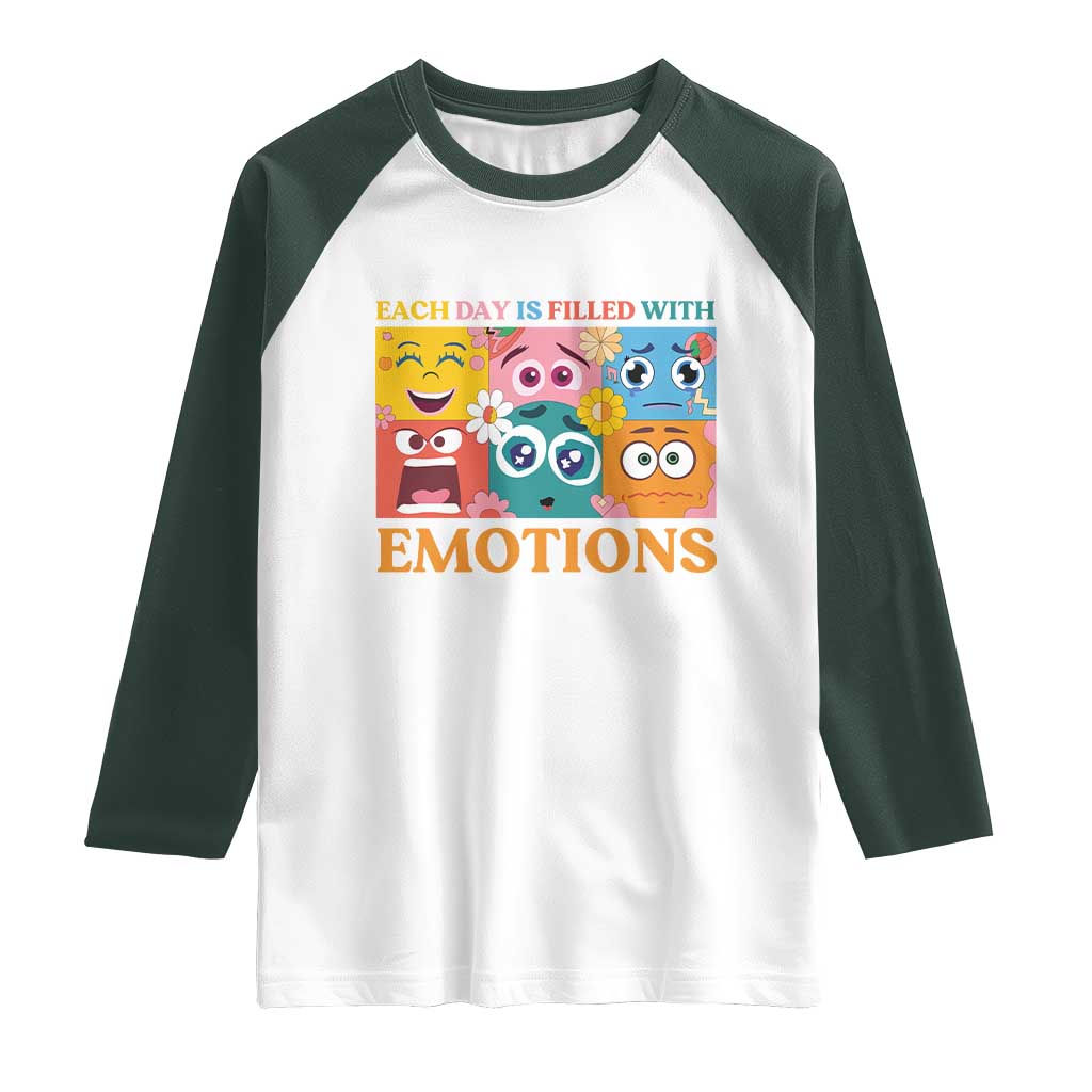 Mental Health Raglan Shirt Each Day Is Filled With Emotions TS09 White Dark Forest Green Print Your Wear