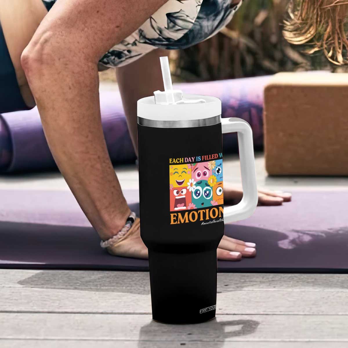 Mental Health Tumbler With Handle Each Day Is Filled With Emotions TS09 Print Your Wear