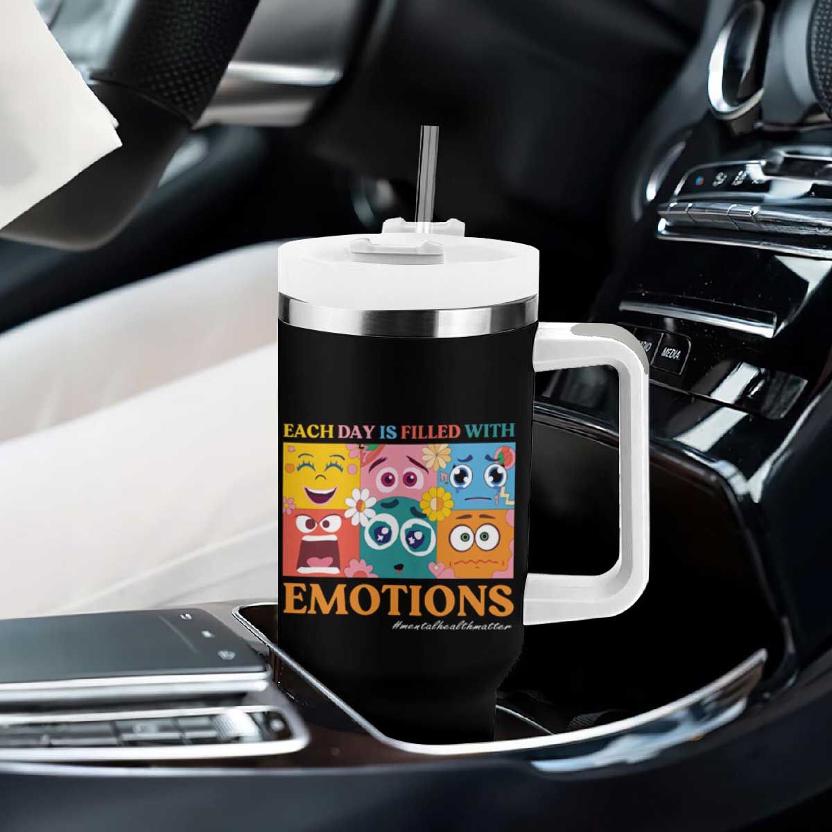 Mental Health Tumbler With Handle Each Day Is Filled With Emotions TS09 Print Your Wear
