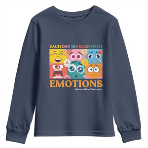 Mental Health Youth Sweatshirt Each Day Is Filled With Emotions TS09 Navy Print Your Wear
