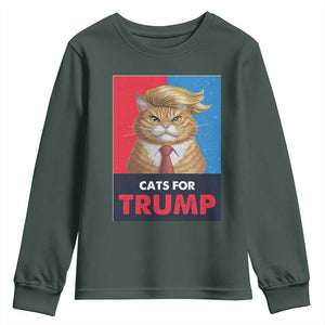 Cats For Trump Youth Sweatshirt Funny Cat Trump American President 2024 TS09 Dark Forest Green Print Your Wear