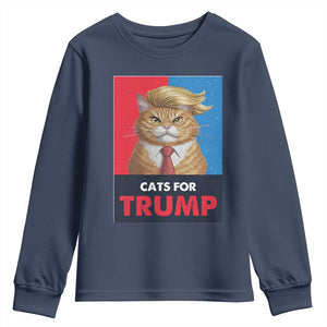 Cats For Trump Youth Sweatshirt Funny Cat Trump American President 2024 TS09 Navy Print Your Wear