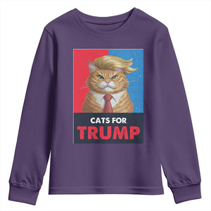 Cats For Trump Youth Sweatshirt Funny Cat Trump American President 2024 TS09 Purple Print Your Wear