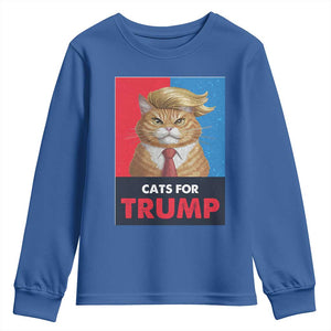 Cats For Trump Youth Sweatshirt Funny Cat Trump American President 2024 TS09 Royal Blue Print Your Wear