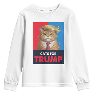 Cats For Trump Youth Sweatshirt Funny Cat Trump American President 2024 TS09 White Print Your Wear