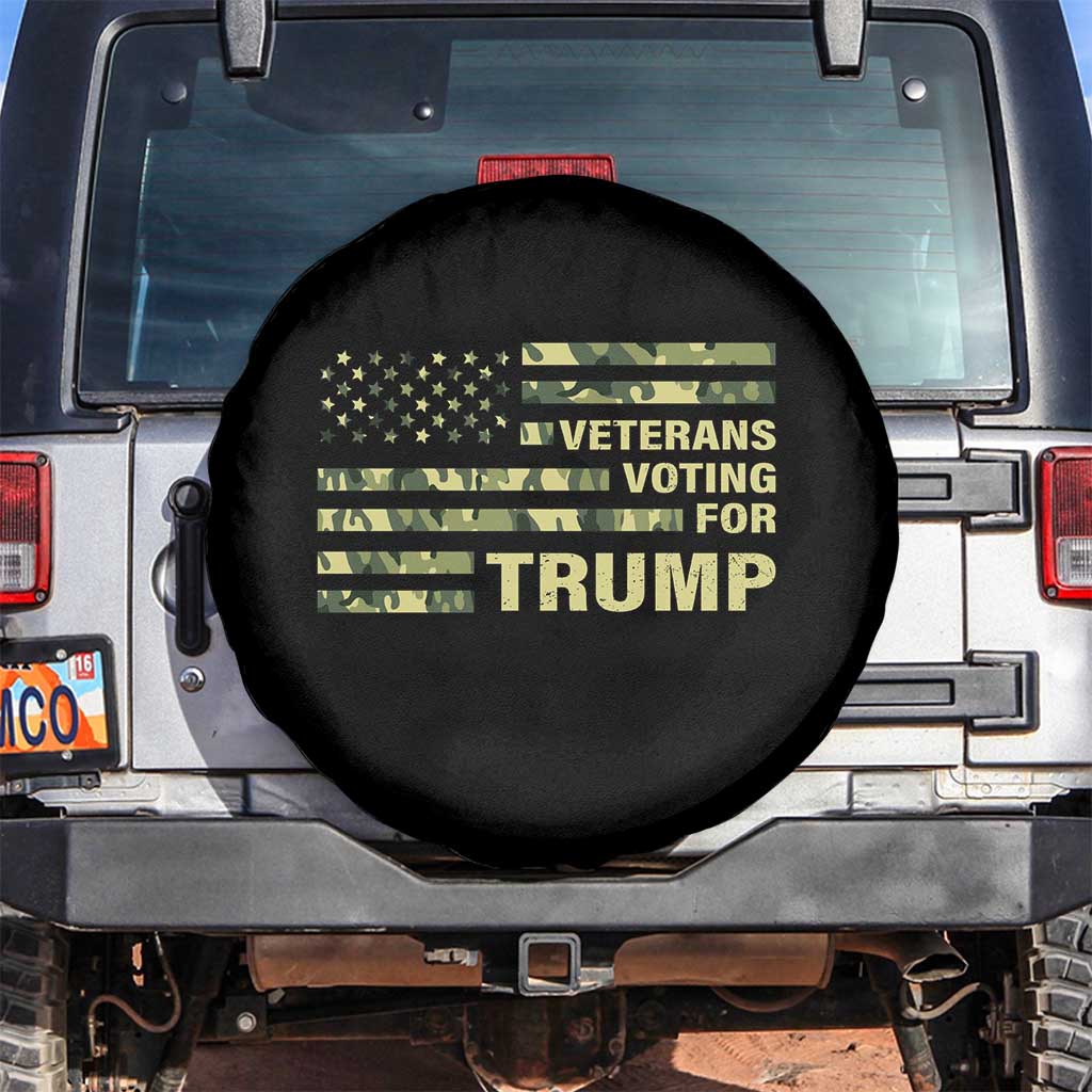Veterans For Trump 2024 Spare Tire Cover Retro American Flag Millitary TS09 No hole Black Print Your Wear