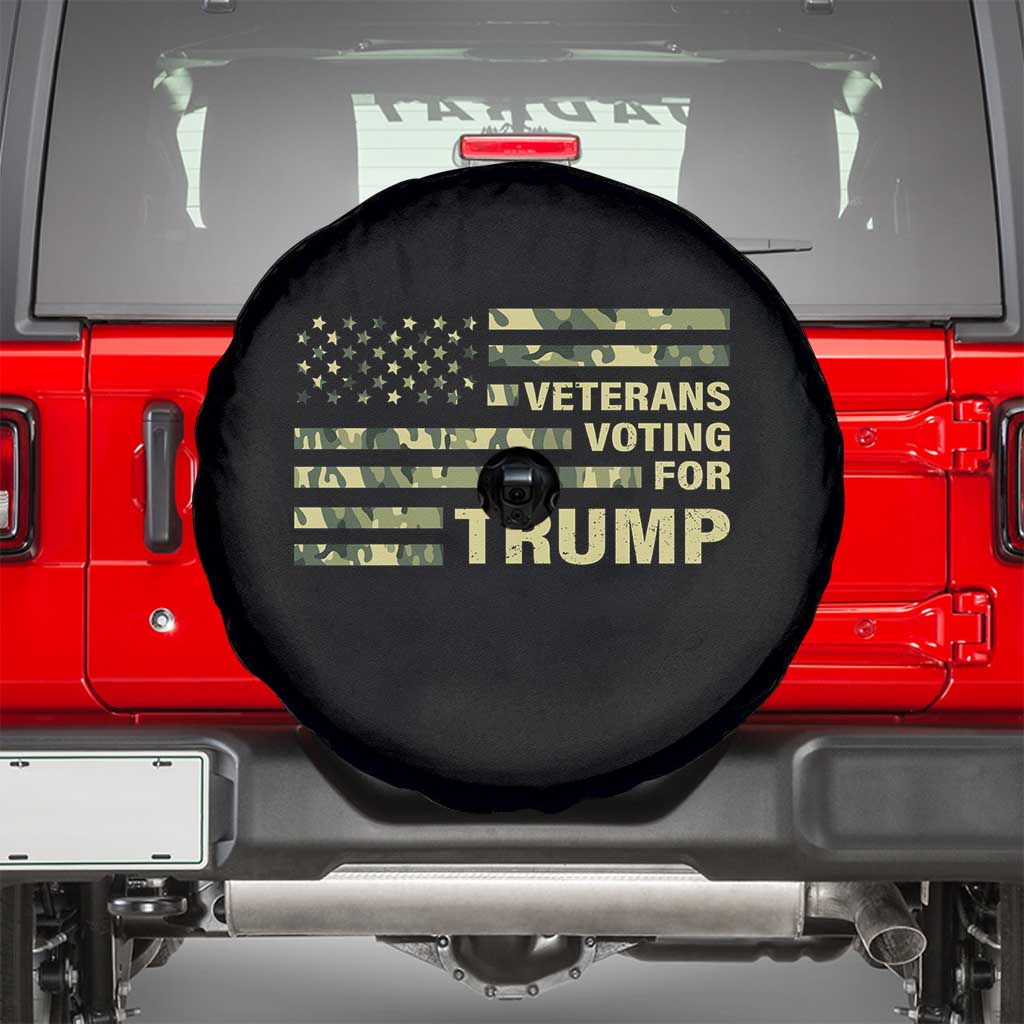 Veterans For Trump 2024 Spare Tire Cover Retro American Flag Millitary TS09 Black Print Your Wear
