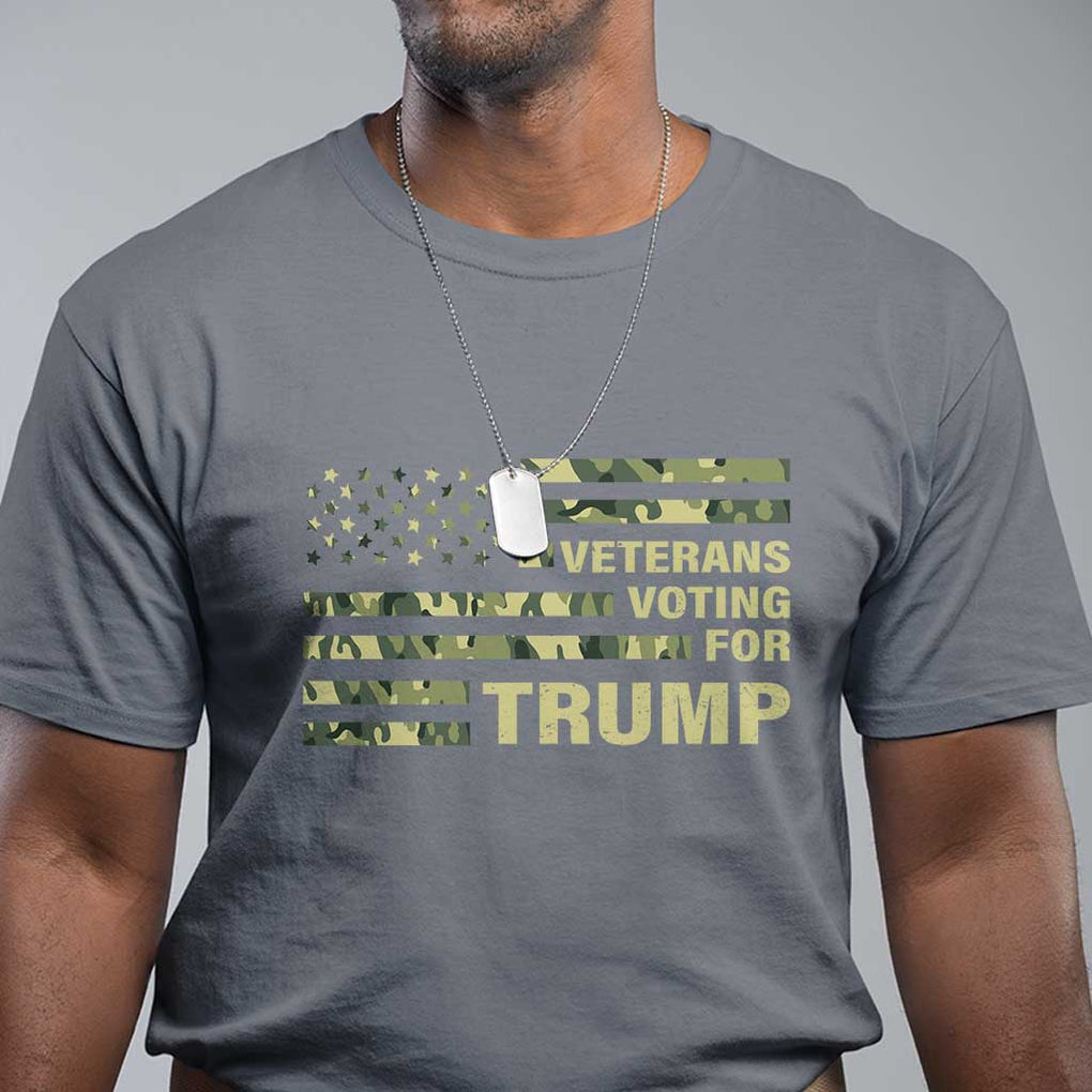 Veterans For Trump 2024 T Shirt Retro American Flag Millitary TS09 Charcoal Print Your Wear