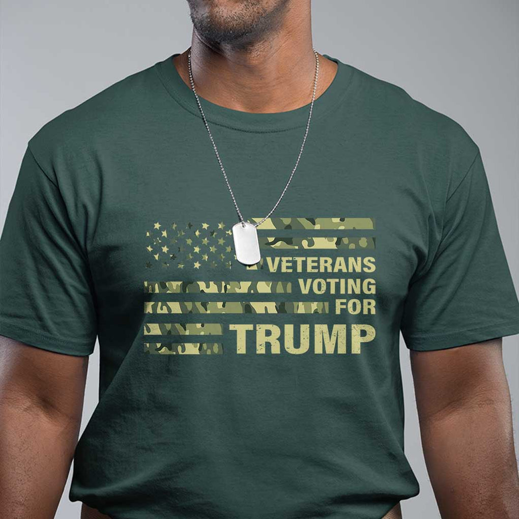 Veterans For Trump 2024 T Shirt Retro American Flag Millitary TS09 Dark Forest Green Print Your Wear