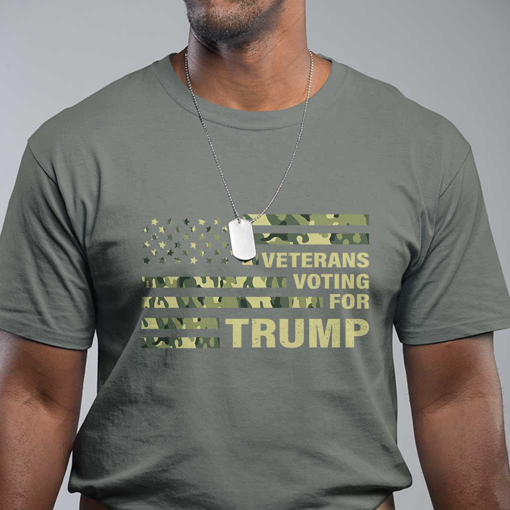 Veterans For Trump 2024 T Shirt Retro American Flag Millitary TS09 Military Green Print Your Wear