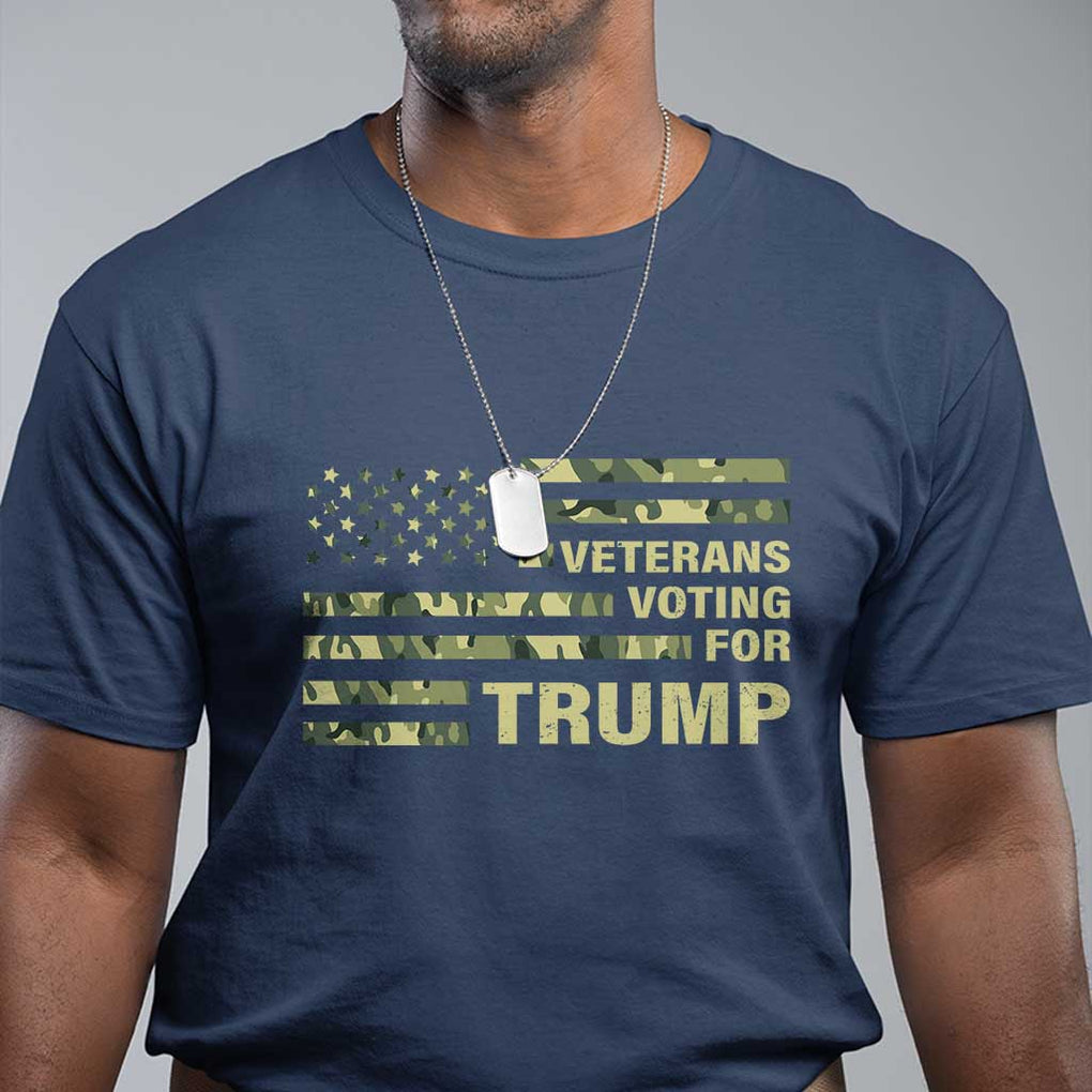 Veterans For Trump 2024 T Shirt Retro American Flag Millitary TS09 Navy Print Your Wear