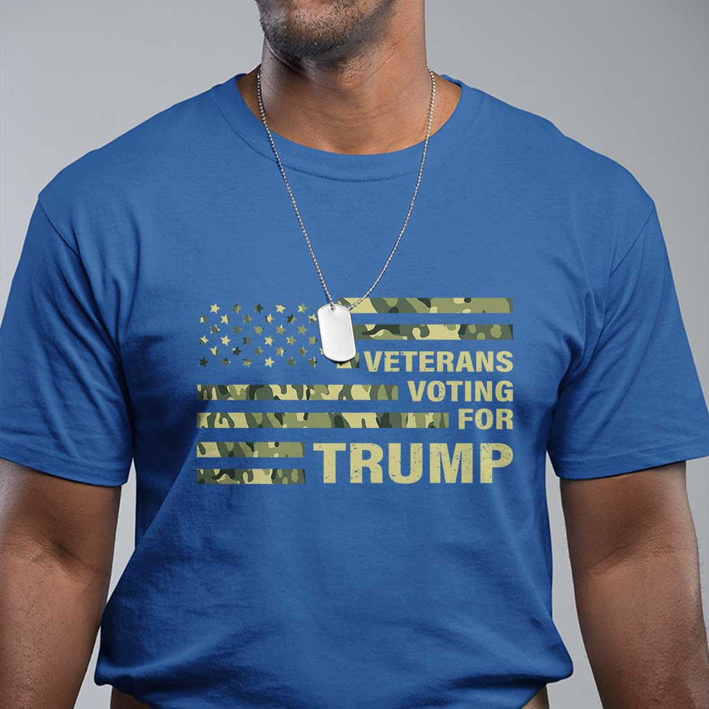 Veterans For Trump 2024 T Shirt Retro American Flag Millitary TS09 Royal Blue Print Your Wear