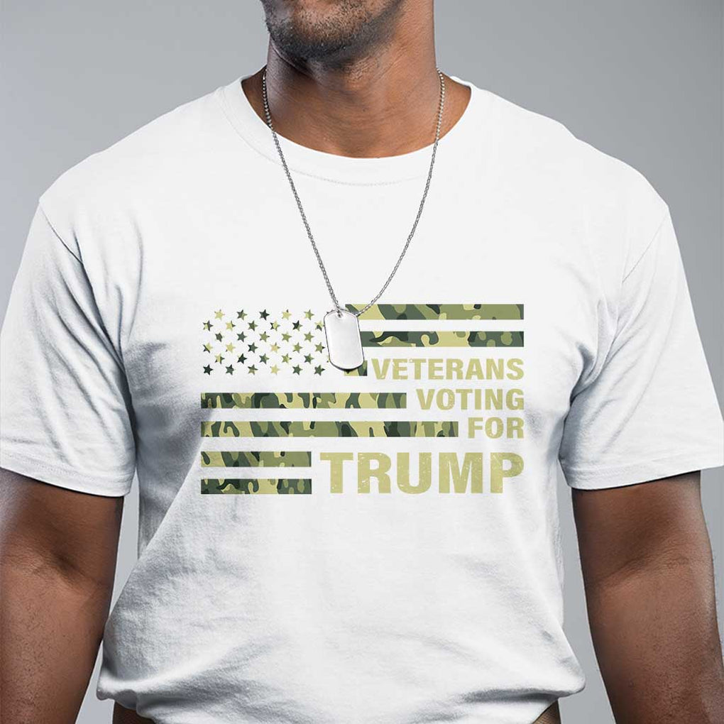 Veterans For Trump 2024 T Shirt Retro American Flag Millitary TS09 White Print Your Wear