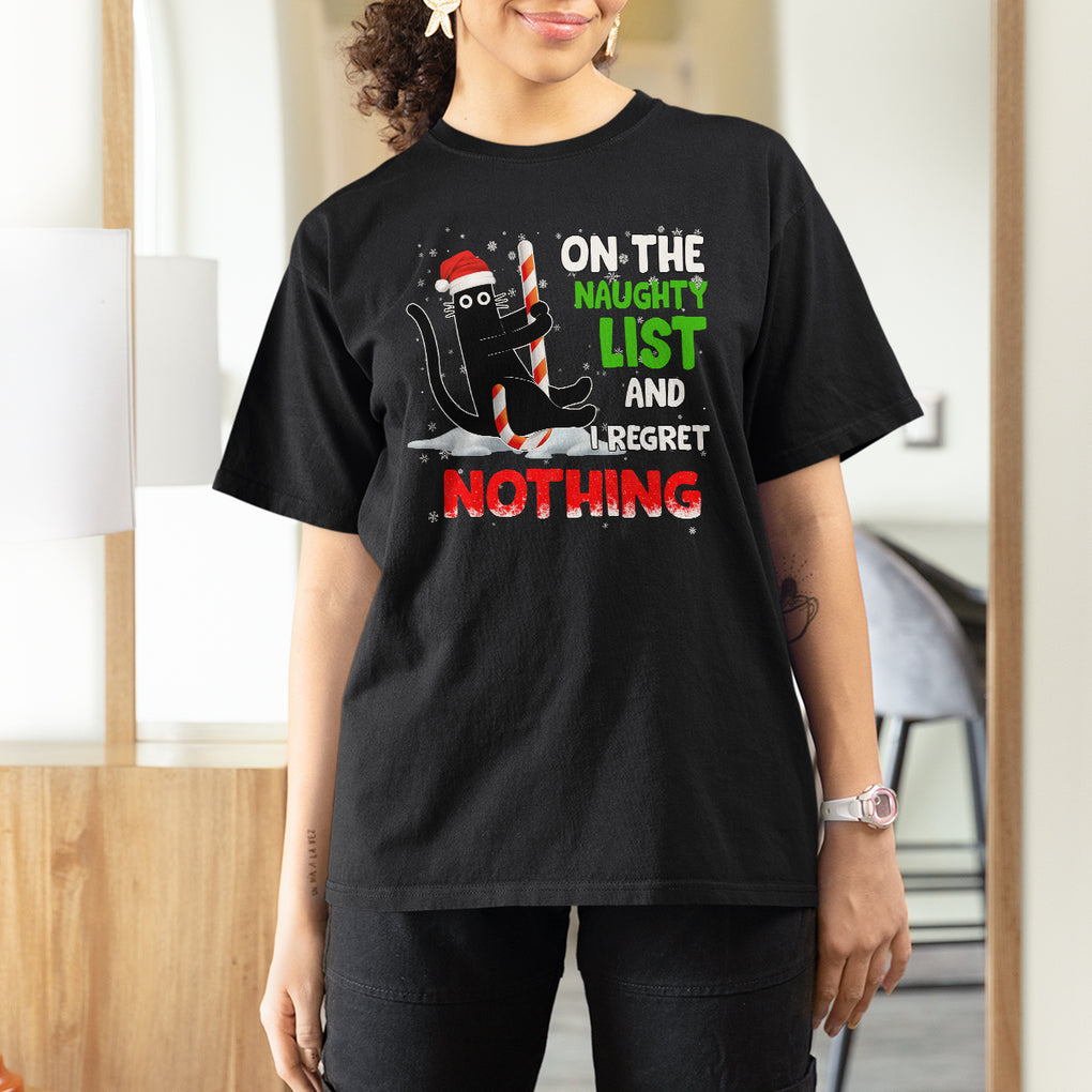 On The Naughty List And I Regret Nothing Funny Cat Lover T Shirt TS09 Dark Heather Printyourwear