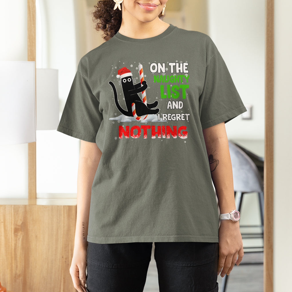 On The Naughty List And I Regret Nothing Funny Cat Lover T Shirt TS09 Printyourwear