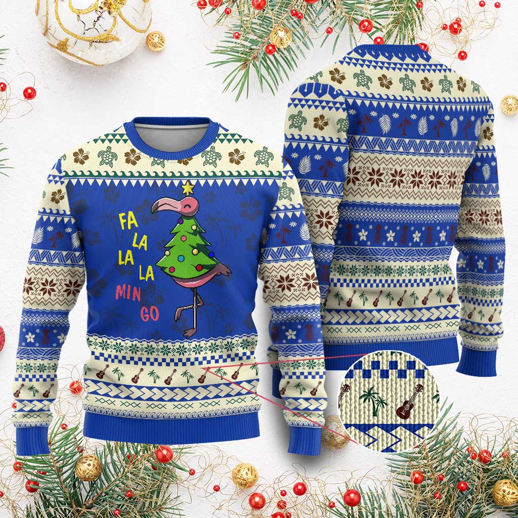 Fa La La Mingo Flamingo Hawaiian Christmas Tree Ugly Christmas Sweater TS09 Blue Print Your Wear