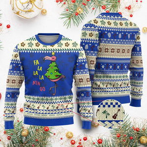Fa La La Mingo Flamingo Hawaiian Christmas Tree Ugly Christmas Sweater TS09 Blue Print Your Wear