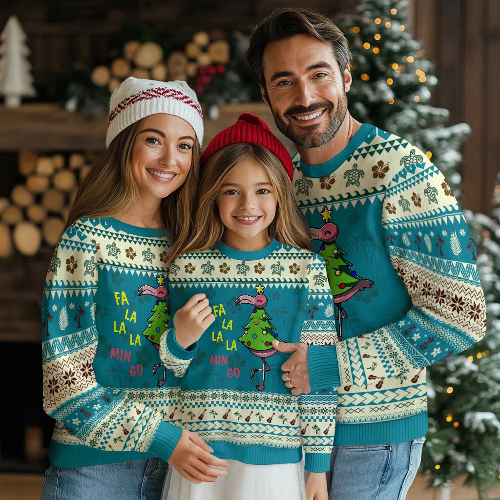 Fa La La Mingo Flamingo Hawaiian Christmas Tree Ugly Christmas Sweater TS09 Teal Print Your Wear