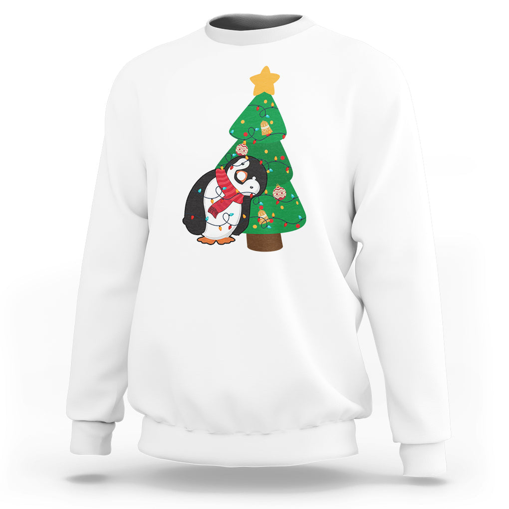 Funny Penguin With Christmas Tree Tangled Xmas Light Sweatshirt TS09 Printyourwear