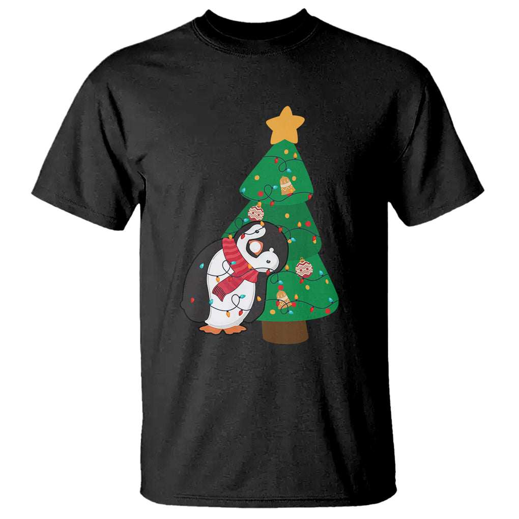 Funny Penguin With Christmas Tree Tangled Xmas Light T Shirt TS09 Sand Printyourwear
