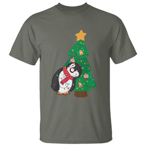 Funny Penguin With Christmas Tree Tangled Xmas Light T Shirt TS09 Printyourwear