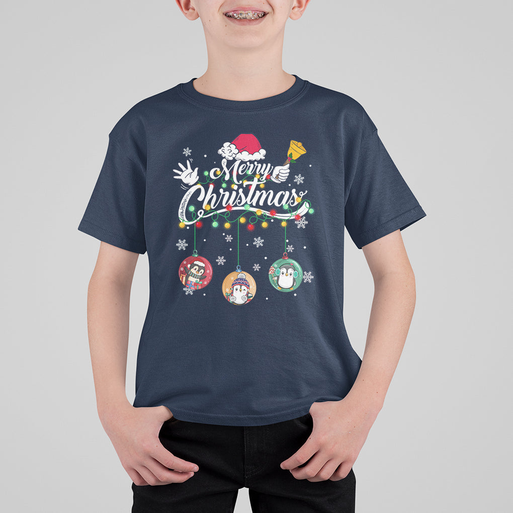 Mini Penguin With Xmas Light Ornaments Balls Merry Christmas T Shirt For Kid TS09 Printyourwear
