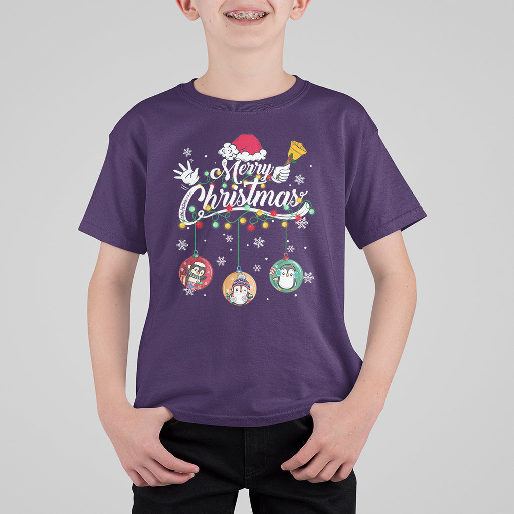 Mini Penguin With Xmas Light Ornaments Balls Merry Christmas T Shirt For Kid TS09 Printyourwear