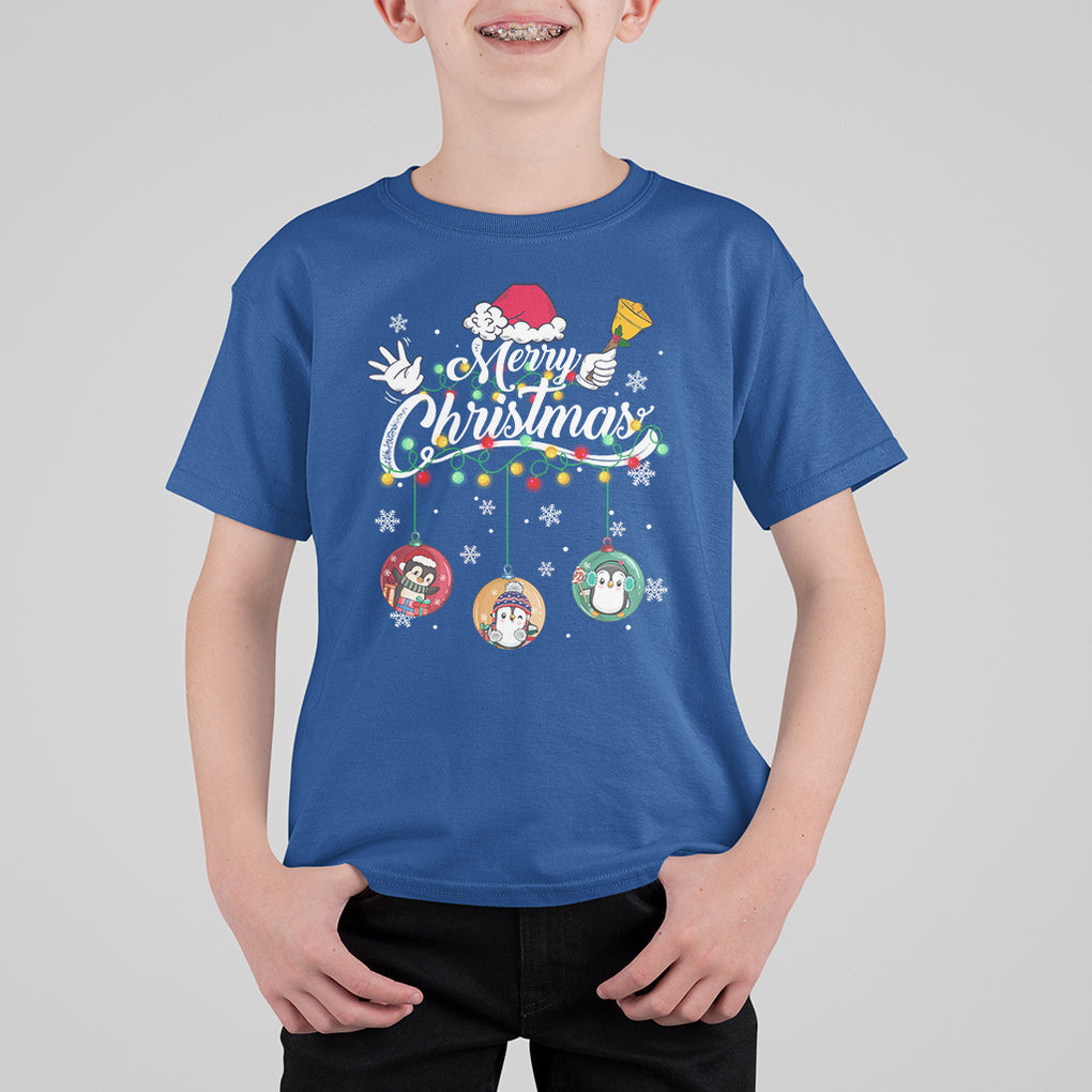 Mini Penguin With Xmas Light Ornaments Balls Merry Christmas T Shirt For Kid TS09 Printyourwear