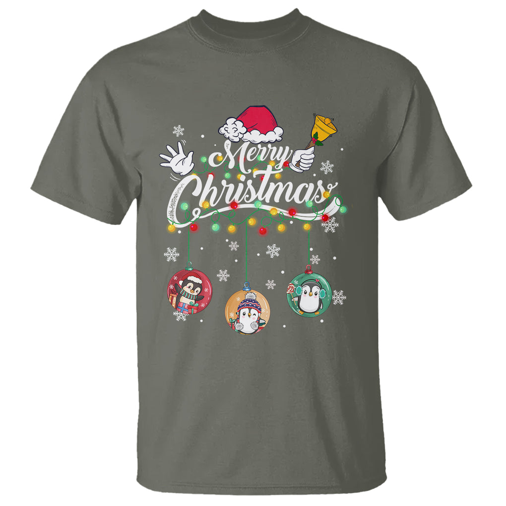 Mini Penguin With Xmas Light Ornaments Balls Merry Christmas T Shirt TS09 Printyourwear