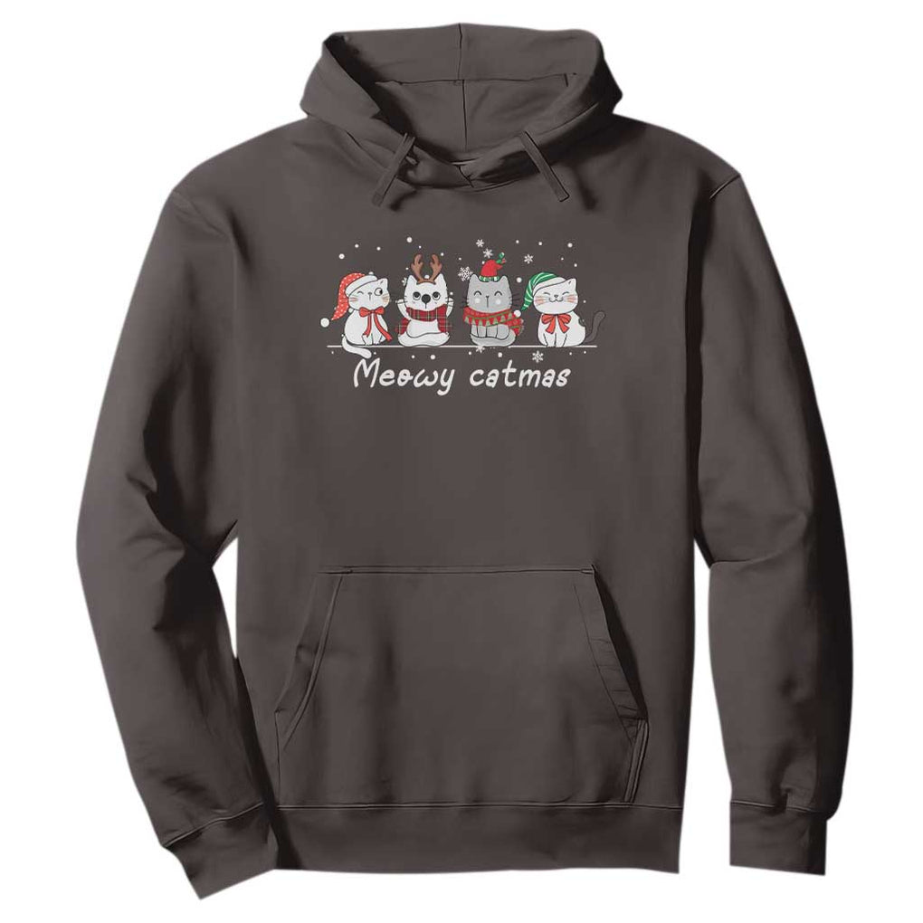 Xmas Cat Hoodie Meowy Catmas Cute Cat Santa Hat TS09 Dark Chocolate Print Your Wear