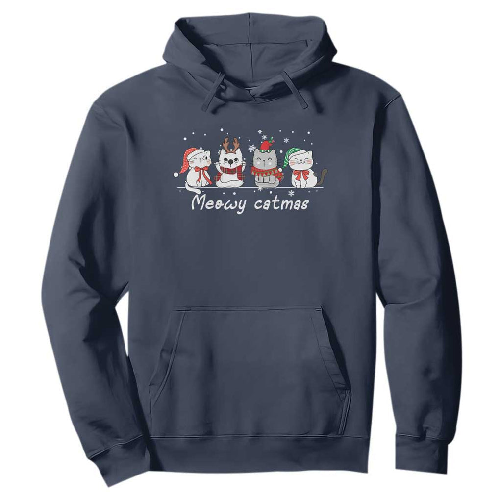 Xmas Cat Hoodie Meowy Catmas Cute Cat Santa Hat TS09 Navy Print Your Wear