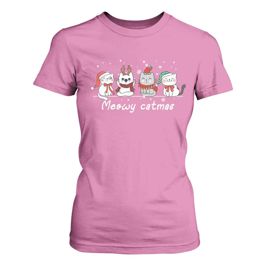 Xmas Cat T Shirt For Women Meowy Catmas Cute Cat Santa Hat TS09 Azalea Print Your Wear