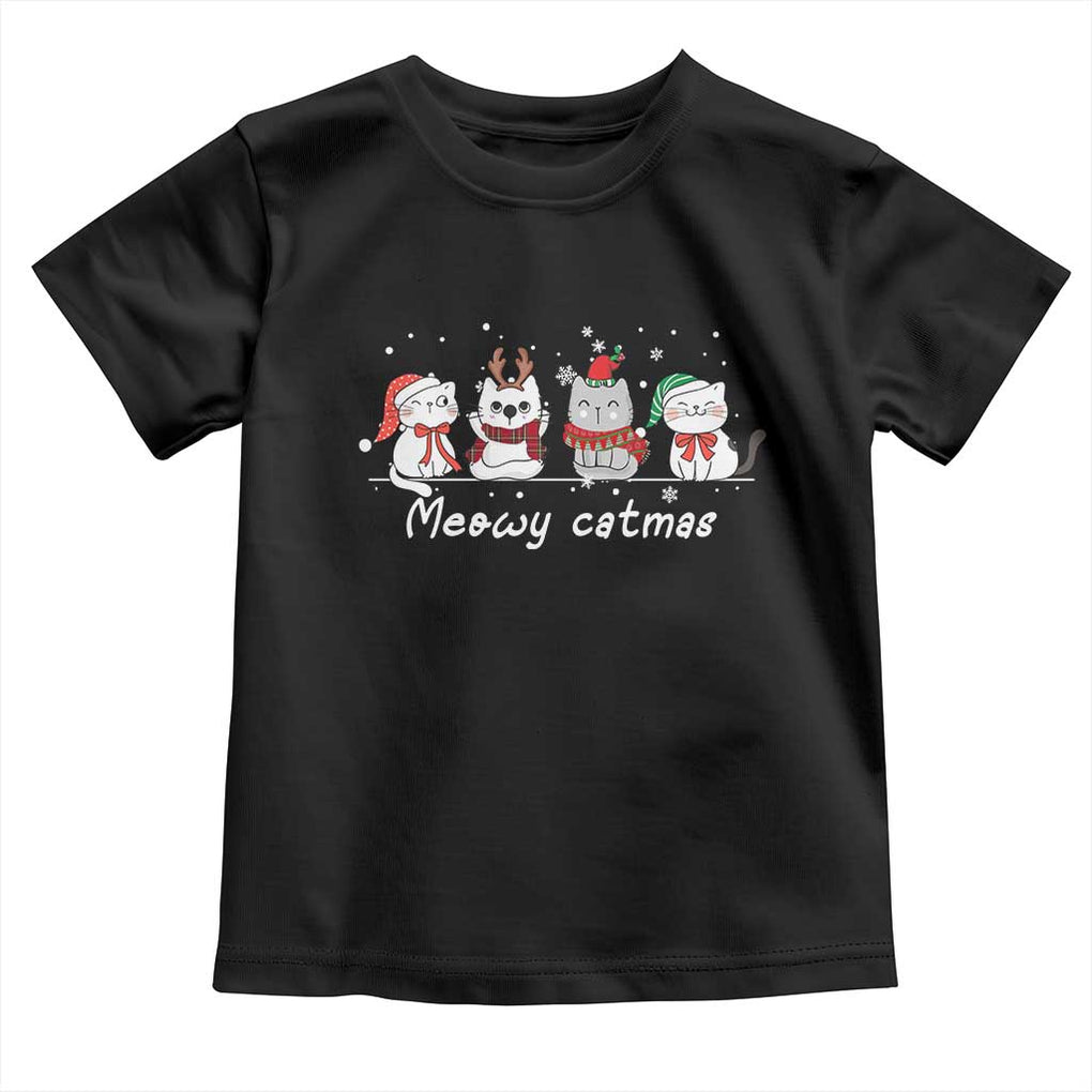 Xmas Cat Toddler T Shirt Meowy Catmas Cute Cat Santa Hat TS09 Black Print Your Wear