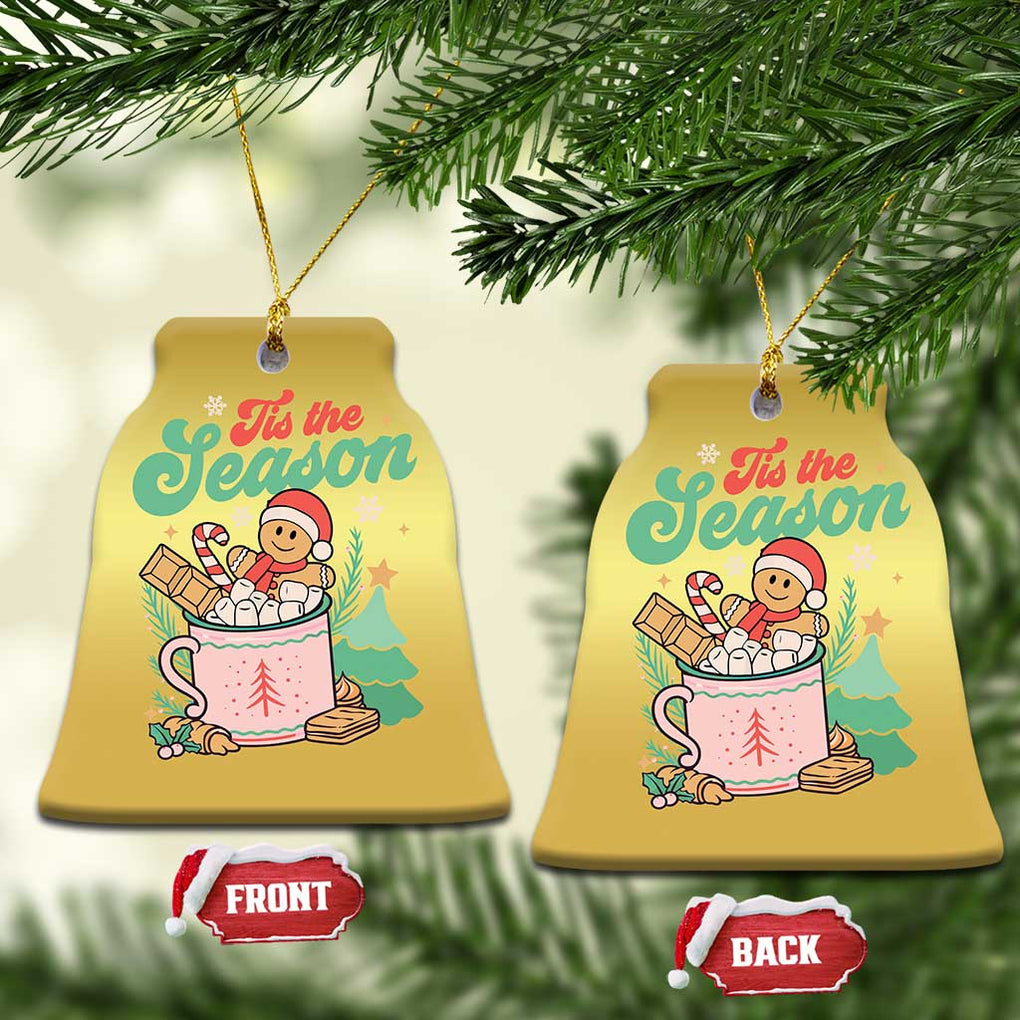 Tis The Season Xmas Christmas Ornament Groovy Retro Gingerbread Hot Cocoa TS09 Bell Flake Gold Print Your Wear