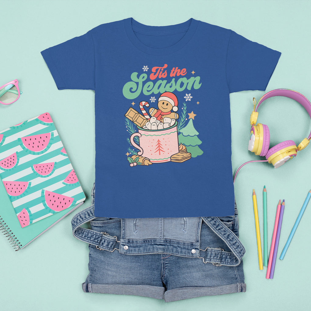 Tis The Season Groovy Retro Christmas Gingerbread Hot Cocoa T Shirt For Kid TS09 Royal Blue Printyourwear