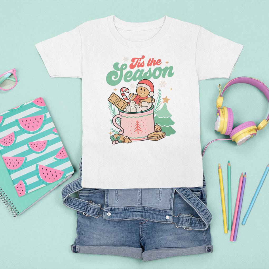 Tis The Season Groovy Retro Christmas Gingerbread Hot Cocoa T Shirt For Kid TS09 White Printyourwear