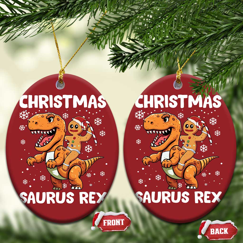 Funny Xmas Christmas Ornament Gingerbread Riding Dinosaur Christmas Saurus Rex TS09 Oval Red Print Your Wear