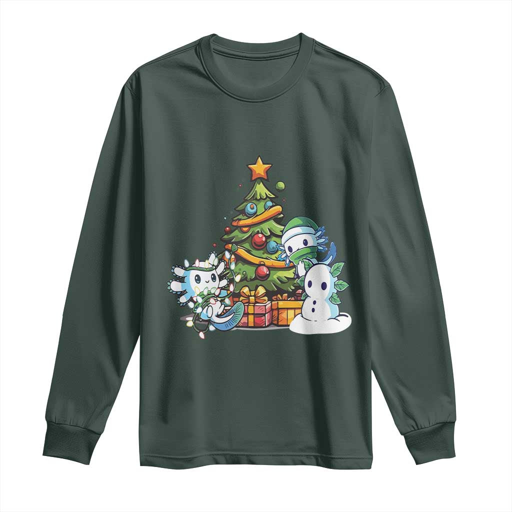 Cute Axolotl Christmas Tree Long Sleeve Shirt TS09 Dark Forest Green Print Your Wear