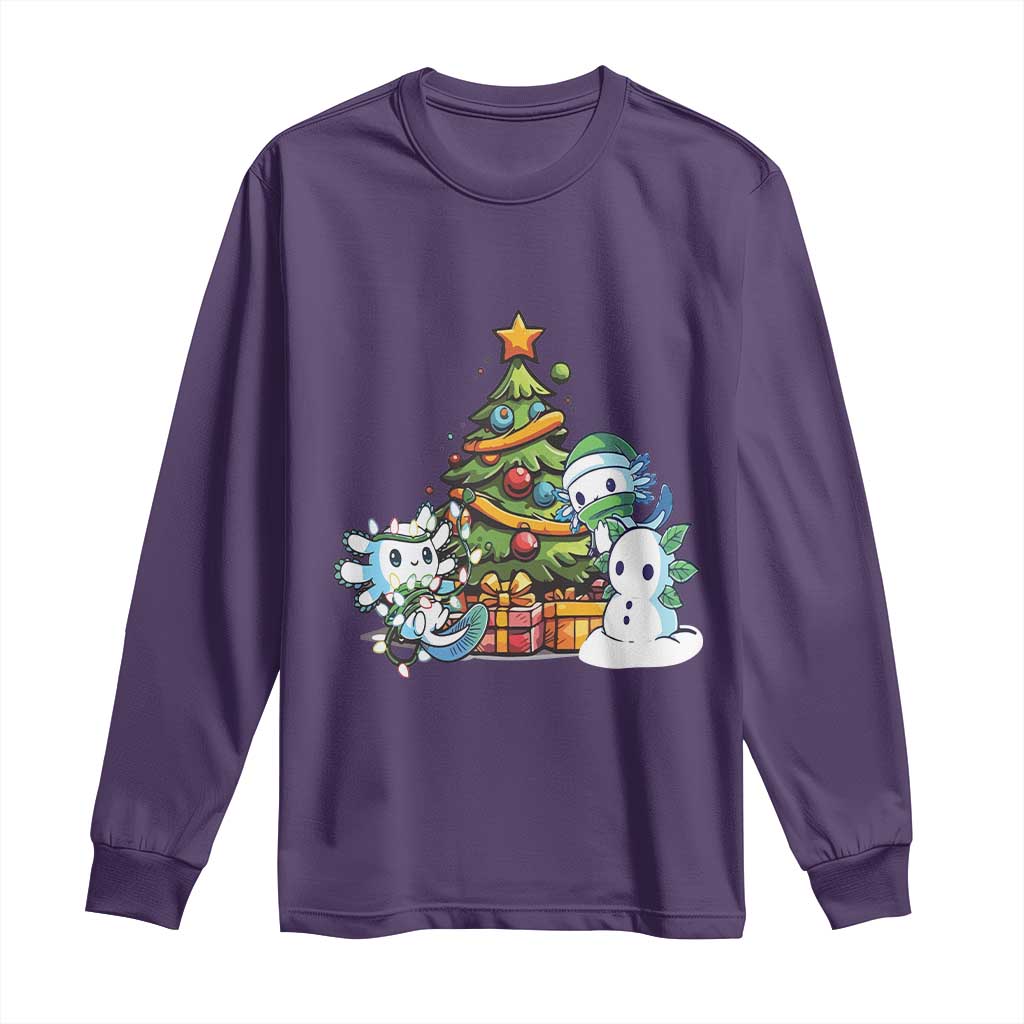 Cute Axolotl Christmas Tree Long Sleeve Shirt TS09 Purple Print Your Wear