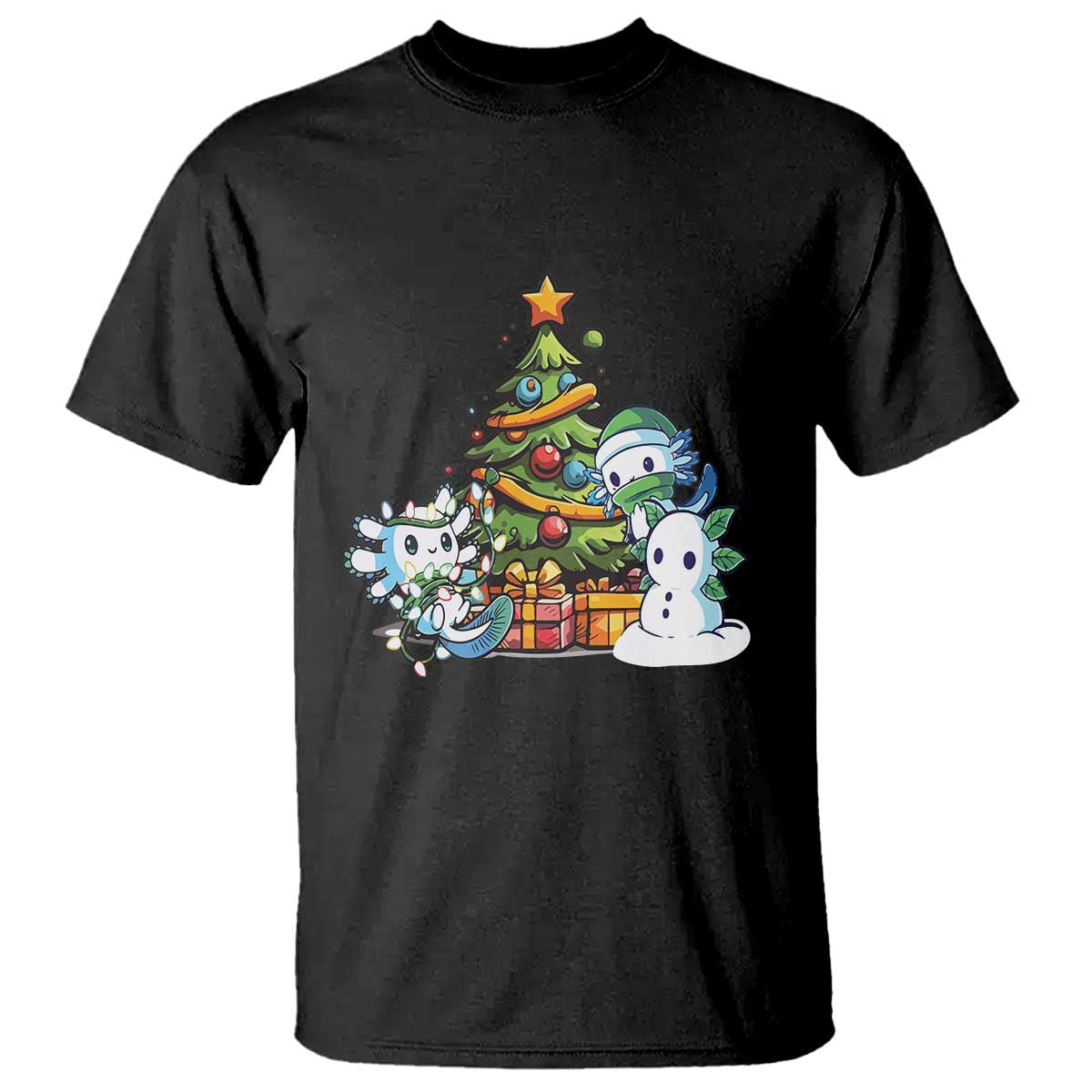 Cute Axolotl Christmas Tree T Shirt TS09 Black Print Your Wear