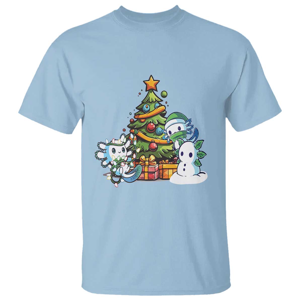 Cute Axolotl Christmas Tree T Shirt TS09 Light Blue Print Your Wear
