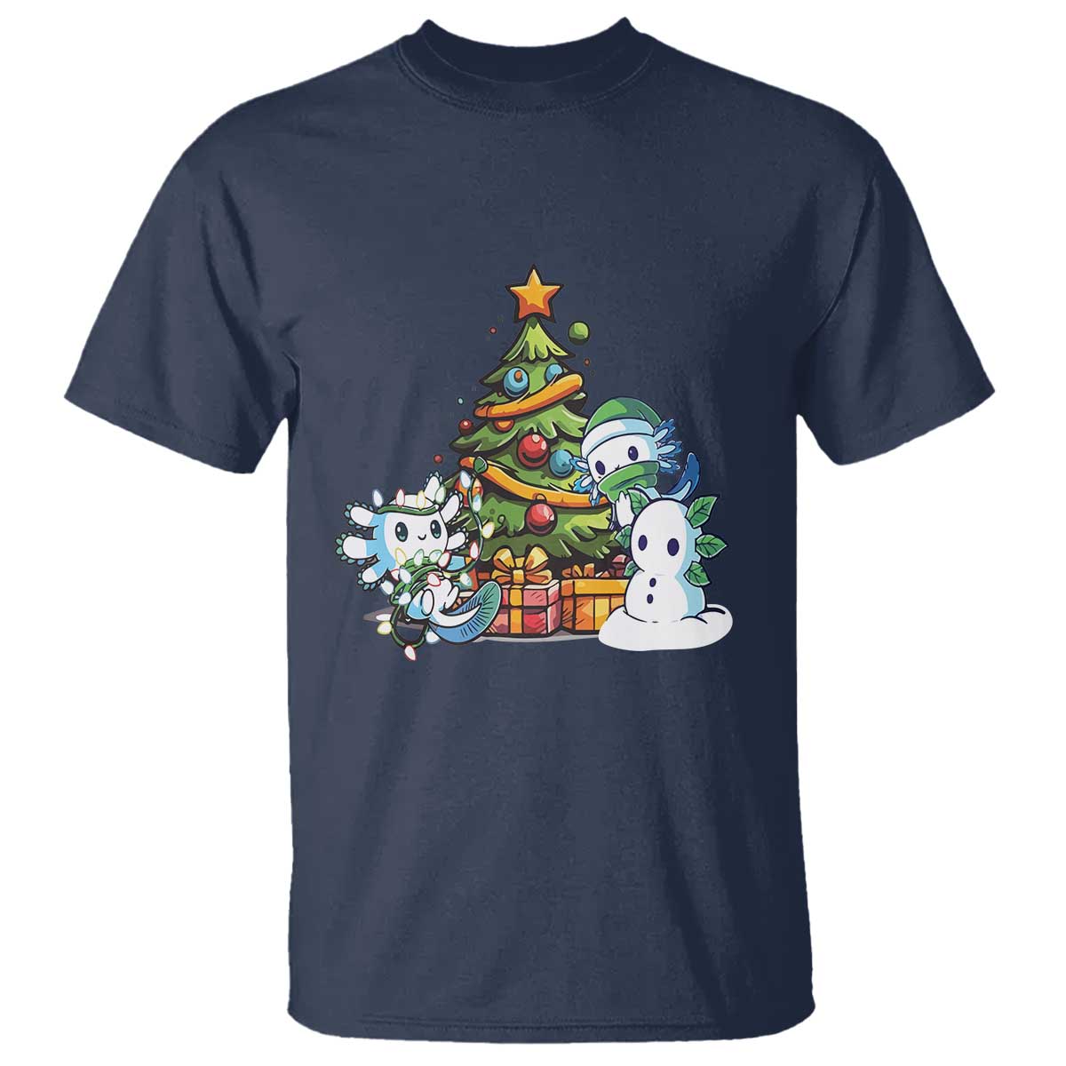 Cute Axolotl Christmas Tree T Shirt TS09 Navy Print Your Wear