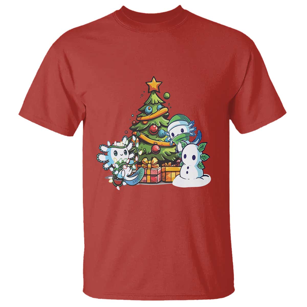 Cute Axolotl Christmas Tree T Shirt TS09 Red Print Your Wear