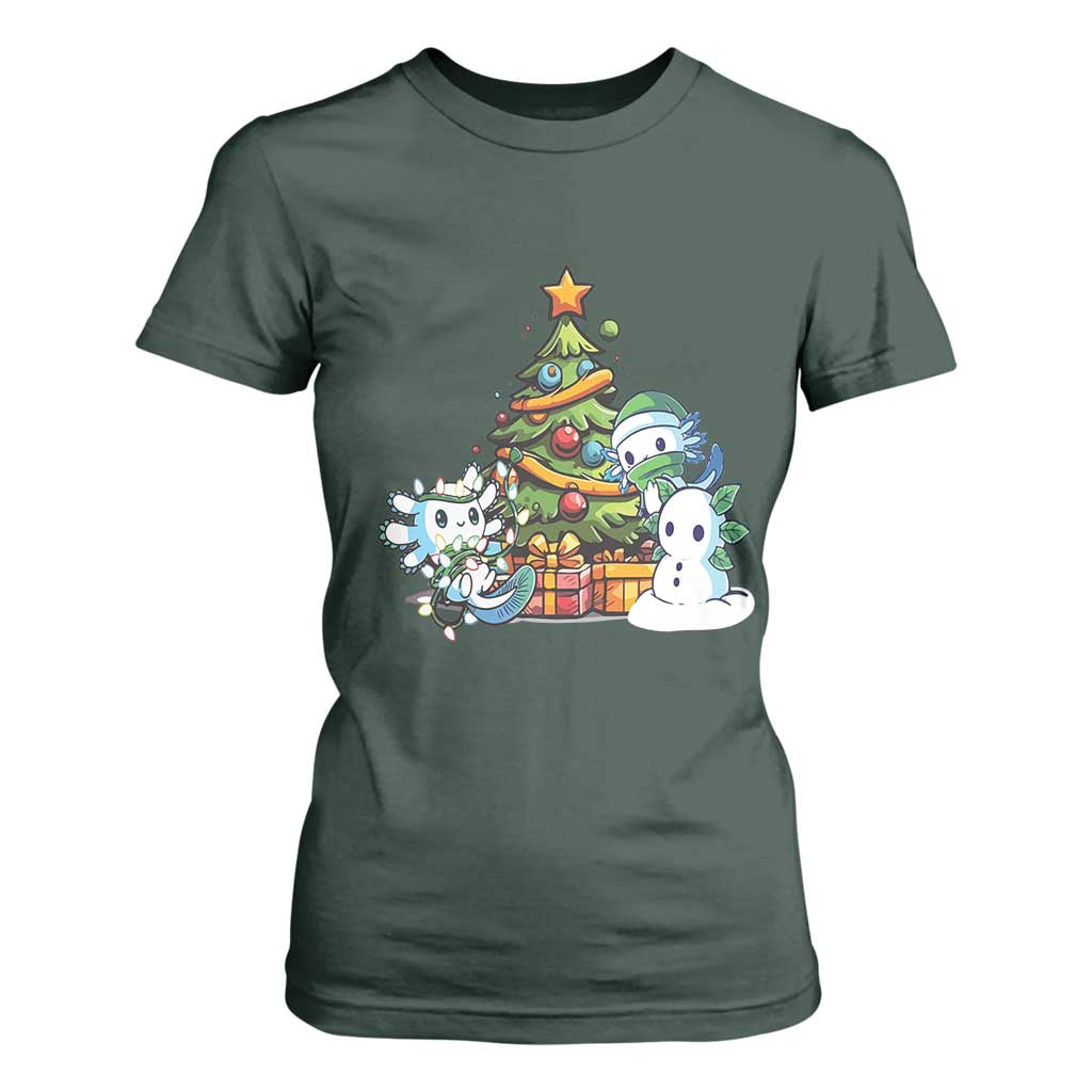 Cute Axolotl Christmas Tree T Shirt For Women TS09 Dark Forest Green Print Your Wear