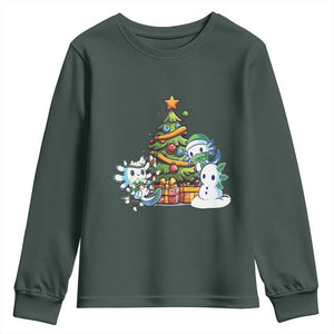 Cute Axolotl Christmas Tree Youth Sweatshirt TS09 Dark Forest Green Print Your Wear