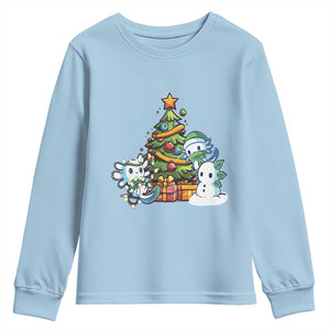 Cute Axolotl Christmas Tree Youth Sweatshirt TS09 Light Blue Print Your Wear