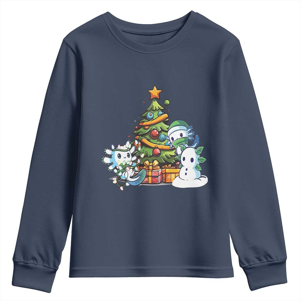 Cute Axolotl Christmas Tree Youth Sweatshirt TS09 Navy Print Your Wear